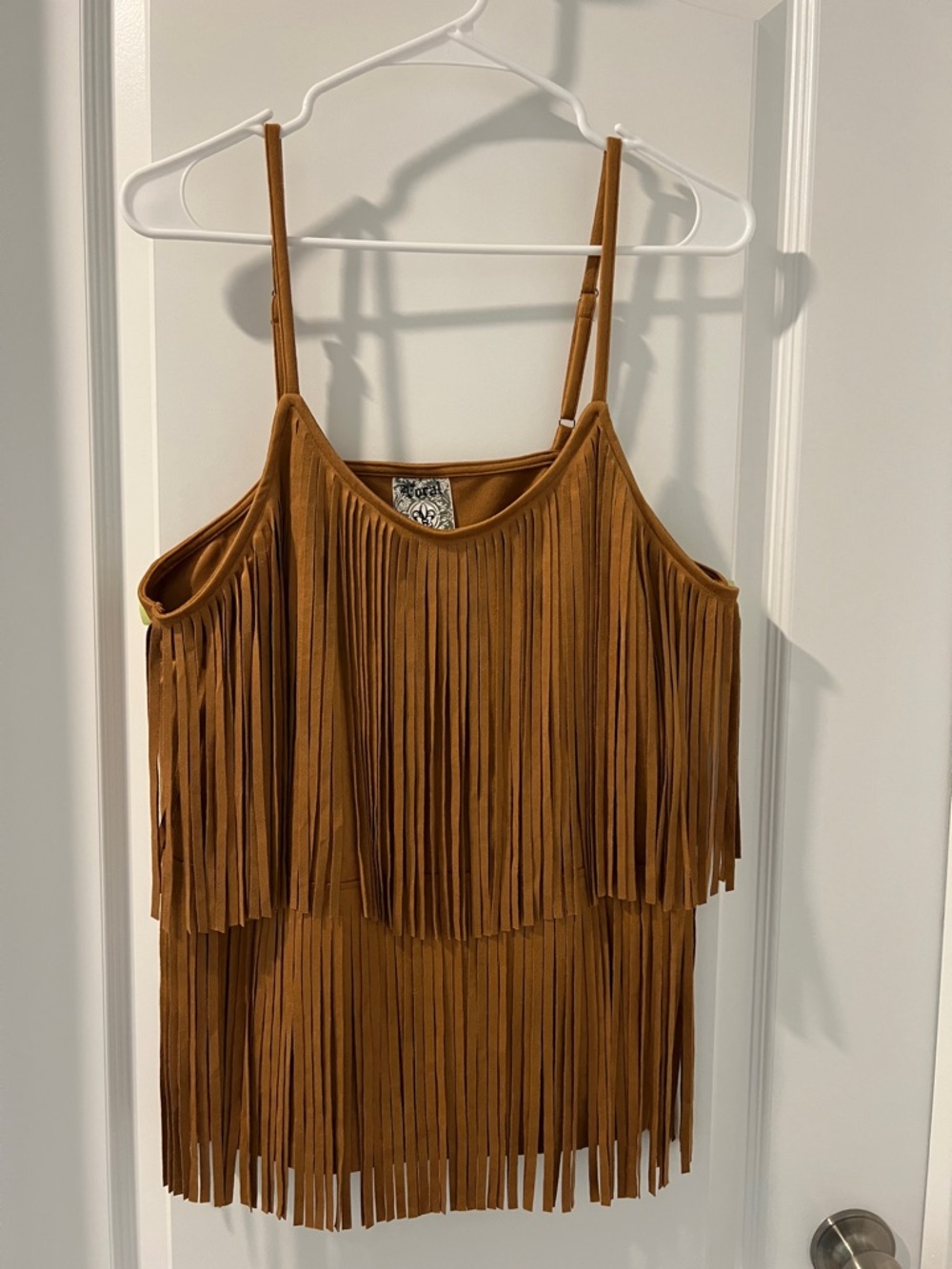 Vocal Brown Fringe Spaghetti Strap Tank